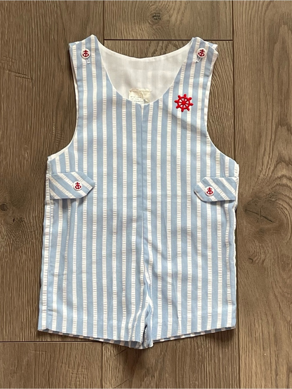 Vintage Good Lad Blue White Striped Nautical Anchor Ship Wheel 2T Jon Jon Romper
